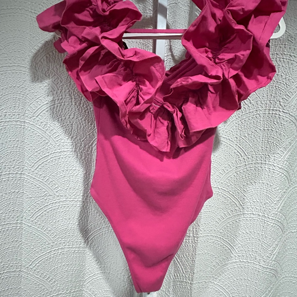 Zara Pink Ruffled Bodysuit Large - Picture 2 of 3